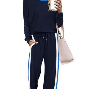 Long Sleeve Lounge Set with Pockets, Wide Leg Sweatpants, 2 Piece